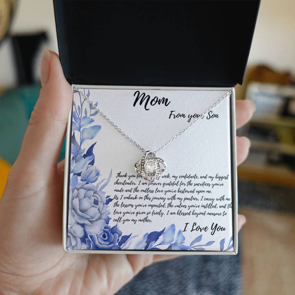 Love Knot Necklace To Mom From Son as he gets married.