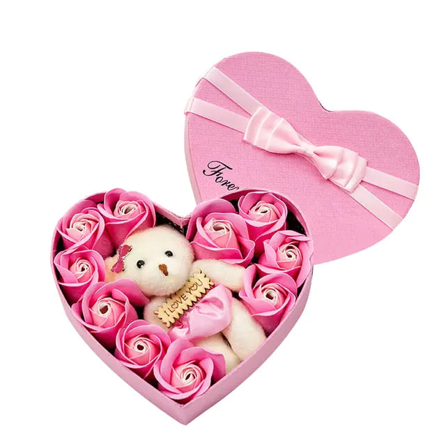 10 Heart-shape Soap Flower Gift Box